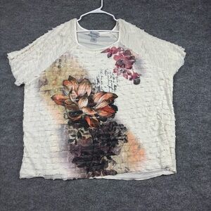 Maggie Barnes Catherines Floral Textured Blouse 3X Plus Size